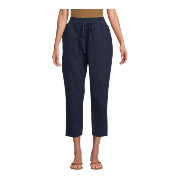 Area Stars NWT Women’s Navy Blue Ali Cropped Drawstring Cut Hem Pants Large - Picture 16 of 16